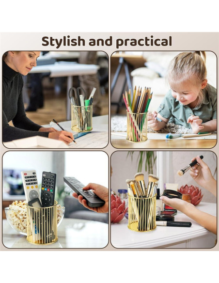 Soporte de Pluma de Metal Dorado YAMAJA - Organizador de Escritorio