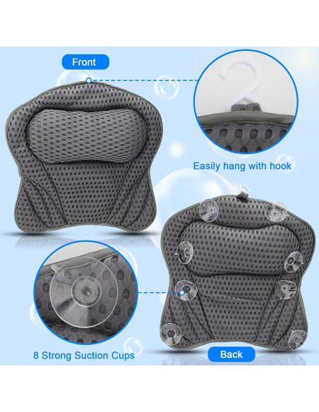 Almohada de Baño VINGVO Ergonomica con Ventosas Antideslizantes