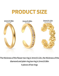 6 Anillos de Dedo del Pie Dorados Mikovivi - Ajustables y Elegantes 2