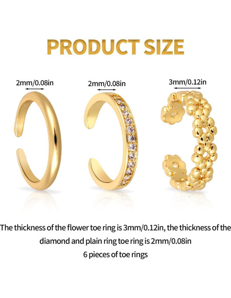 6 Anillos de Dedo del Pie Dorados Mikovivi - Ajustables y Elegantes