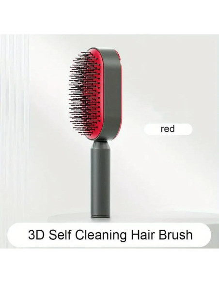 Cepillo Desenredante Autolimpiante Peine Almohadilla Púrpura