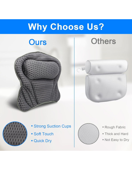 Almohada de Baño VINGVO Ergonomica con Ventosas Antideslizantes