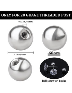 Beebeecraft 60Pcs Respaldos de Aretes Plateados 4mm Acero Inoxidable 2