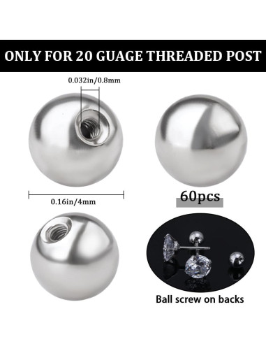 Beebeecraft 60Pcs Respaldos de Aretes Plateados 4mm Acero Inoxidable