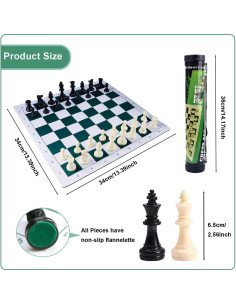 Juego de Ajedrez y Damas Portátil Ragyzity 2 en 1 34cm 2