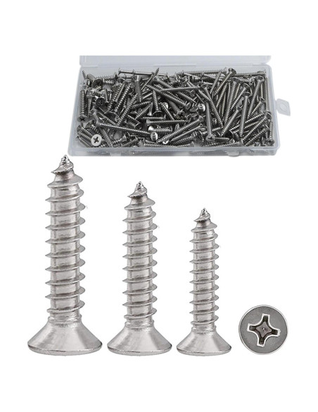 Juego de Tornillos Autoperforantes YIKANGHENG 200 Pcs Acero Inoxidable 304