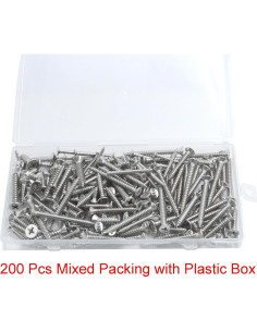 Juego de Tornillos Autoperforantes YIKANGHENG 200 Pcs Acero Inoxidable 304 2