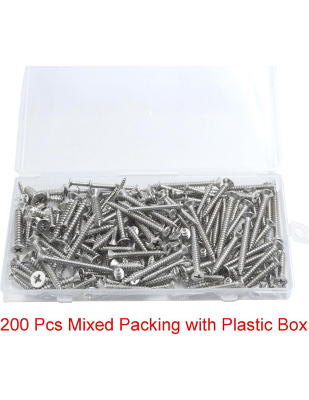 Juego de Tornillos Autoperforantes YIKANGHENG 200 Pcs Acero Inoxidable 304