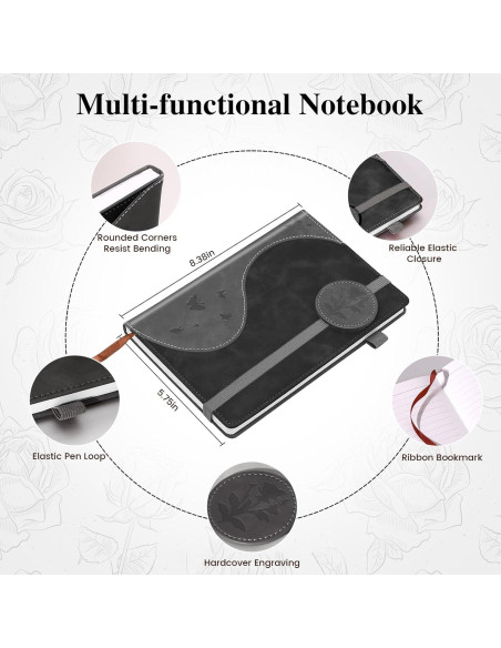 Cuaderno A5 Rayado Soomeet Tapa Dura Cuero Negro 200 Páginas