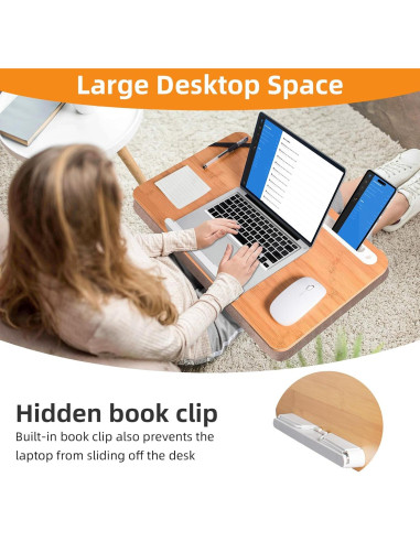 Escritorio de Bambú Wishacc Extra Grande 61x35 cm con Cojín