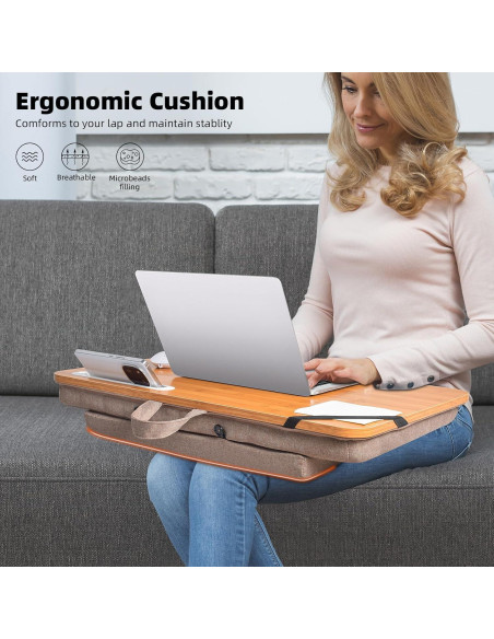 Escritorio de Bambú Wishacc Extra Grande 61x35 cm con Cojín