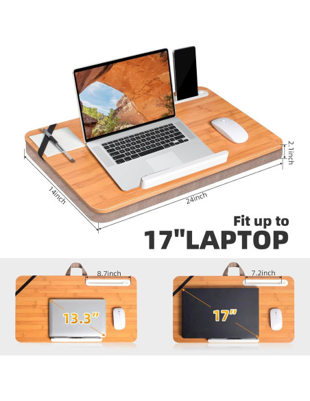 Escritorio de Bambú Wishacc Extra Grande 61x35 cm con Cojín