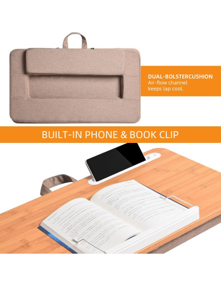 Escritorio de Bambú Wishacc Extra Grande 61x35 cm con Cojín