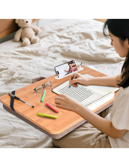 Escritorio de Bambú Wishacc Extra Grande 61x35 cm con Cojín