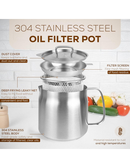 Olla filtradora de aceite 2L acero inoxidable Genérico - Multifuncional