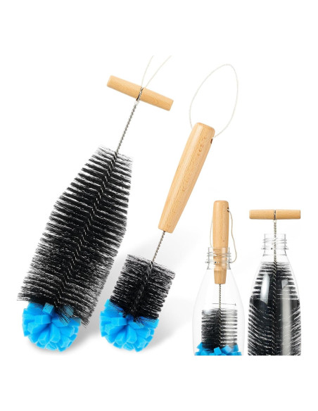 Set de 2 Cepillos de Botella Mimorou con Mango de Madera
