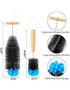 Set de 2 Cepillos de Botella Mimorou con Mango de Madera 2