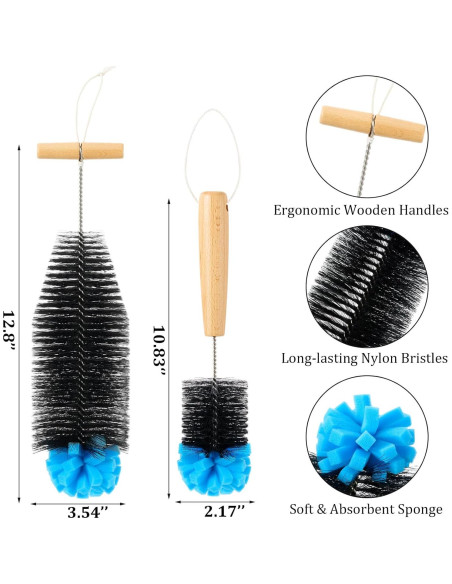 Set de 2 Cepillos de Botella Mimorou con Mango de Madera