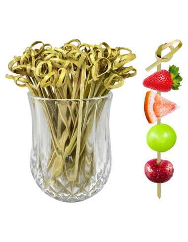 200 Palillos de Cóctel de Bambú con Nudo 11.9 cm - Amovvita