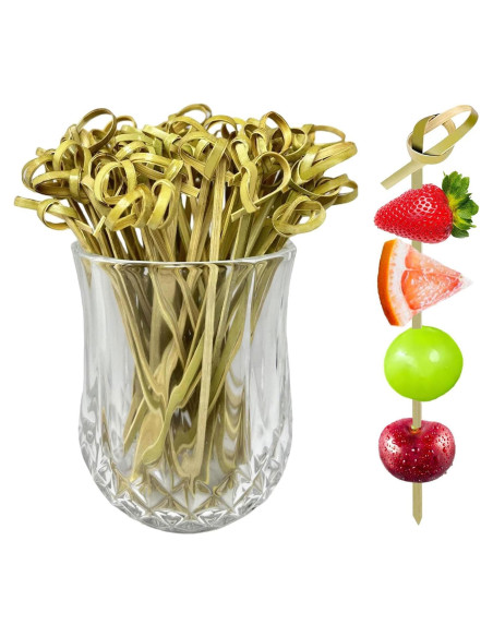 200 Palillos de Cóctel de Bambú con Nudo 11.9 cm - Amovvita