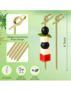 200 Palillos de Cóctel de Bambú con Nudo 11.9 cm - Amovvita 2