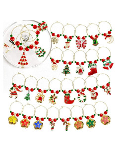 30 Encantos Navideños para Copas de Vino MOVINPE - Marcadores de Bebidas