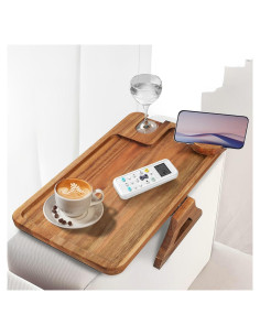 Bandeja para Brazo de Sofá Comfoyar de Madera de Acacia 3 en 1