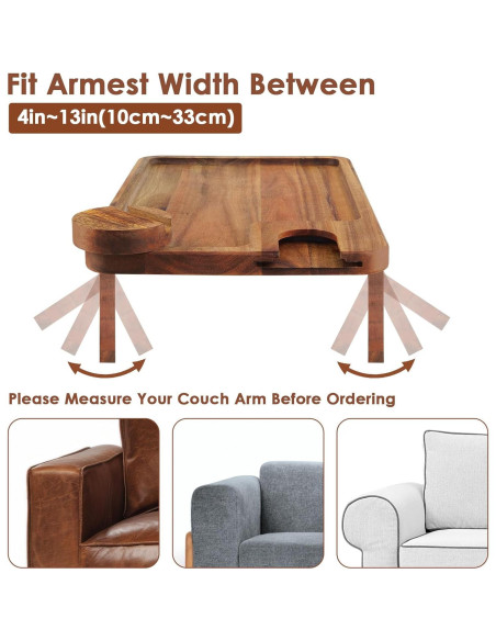 Bandeja para Brazo de Sofá Comfoyar de Madera de Acacia 3 en 1