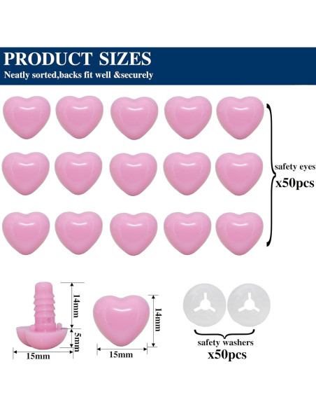 100 Piezas Narices de Seguridad Corazón Thalinfayi 14x15mm