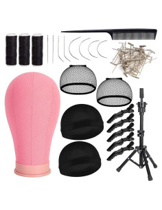 Cabeza de Peluca de Lienzo Koskusder 22" Rosa con Soporte