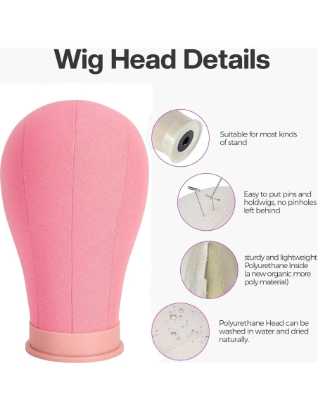 Cabeza de Peluca de Lienzo Koskusder 22" Rosa con Soporte