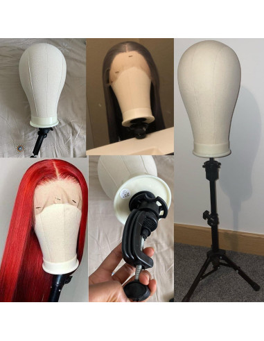 Cabeza de Peluca de Lienzo Koskusder 22" Rosa con Soporte