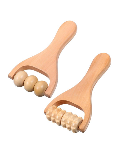 Rodillo de Masaje de Madera HekouJiub 15.5cm 2 Piezas