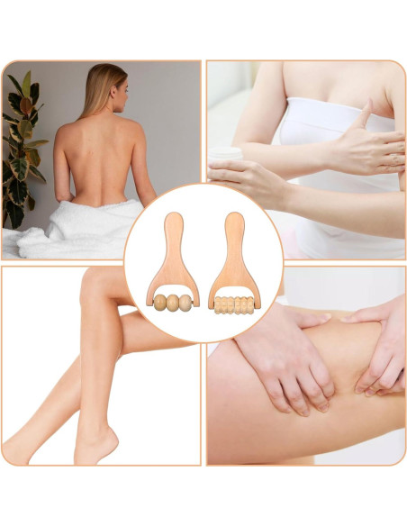 Rodillo de Masaje de Madera HekouJiub 15.5cm 2 Piezas