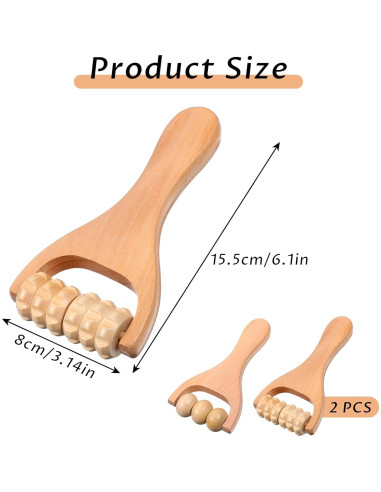 Rodillo de Masaje de Madera HekouJiub 15.5cm 2 Piezas