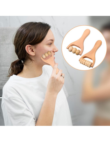 Rodillo de Masaje de Madera HekouJiub 15.5cm 2 Piezas