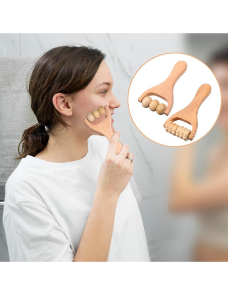 Rodillo de Masaje de Madera HekouJiub 15.5cm 2 Piezas