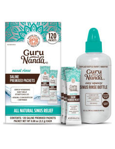 Botella de Enjuague Nasal GuruNanda + 120 Paquetes Salina