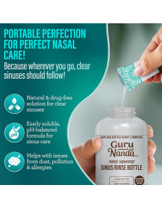 Botella de Enjuague Nasal GuruNanda + 120 Paquetes Salina 2
