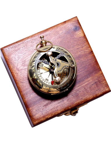 Brújula de Bronce Hecha a Mano con Caja de Madera - 6.35 cm