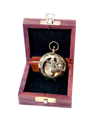 Brújula de Bronce Hecha a Mano con Caja de Madera - 6.35 cm