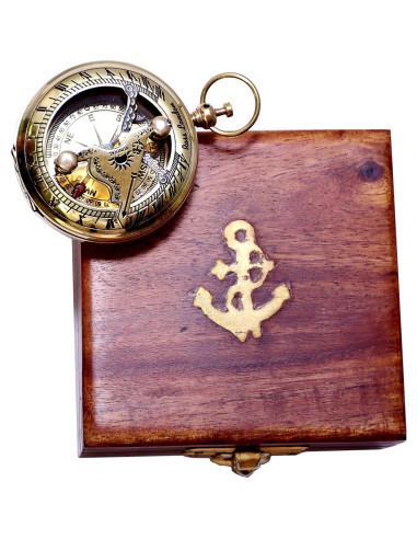 Brújula de Bronce Hecha a Mano con Caja de Madera - 6.35 cm