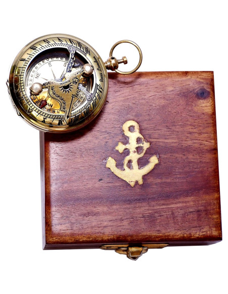 Brújula de Bronce Hecha a Mano con Caja de Madera - 6.35 cm