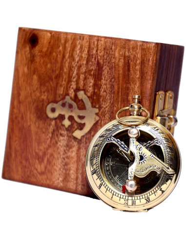 Brújula de Bronce Hecha a Mano con Caja de Madera - 6.35 cm