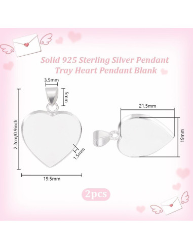 Colgante Corazón 925 Plata Esterlina PH PandaHall 2 Pcs