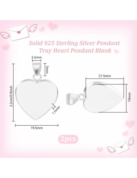 Colgante Corazón 925 Plata Esterlina PH PandaHall 2 Pcs