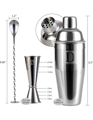 Coctelera de 24oz THECOSKY con Jigger 1/2oz - Acero Inoxidable