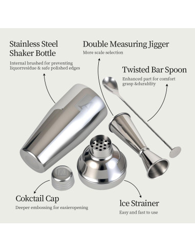 Coctelera de 24oz THECOSKY con Jigger 1/2oz - Acero Inoxidable