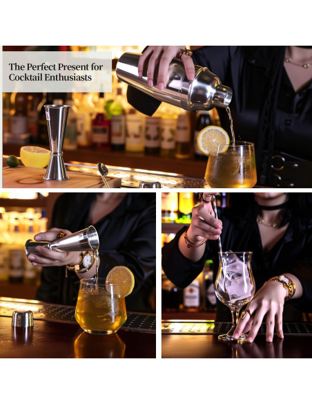 Coctelera de 24oz THECOSKY con Jigger 1/2oz - Acero Inoxidable