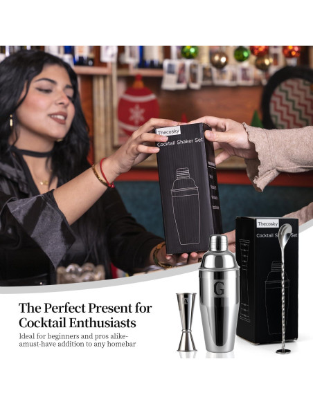 Coctelera de 24oz THECOSKY con Jigger 1/2oz - Acero Inoxidable